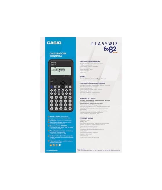 Calculadora casio fx-82sp cw iberia classwiz cientifica + 300 funciones 9 memorias con tapa