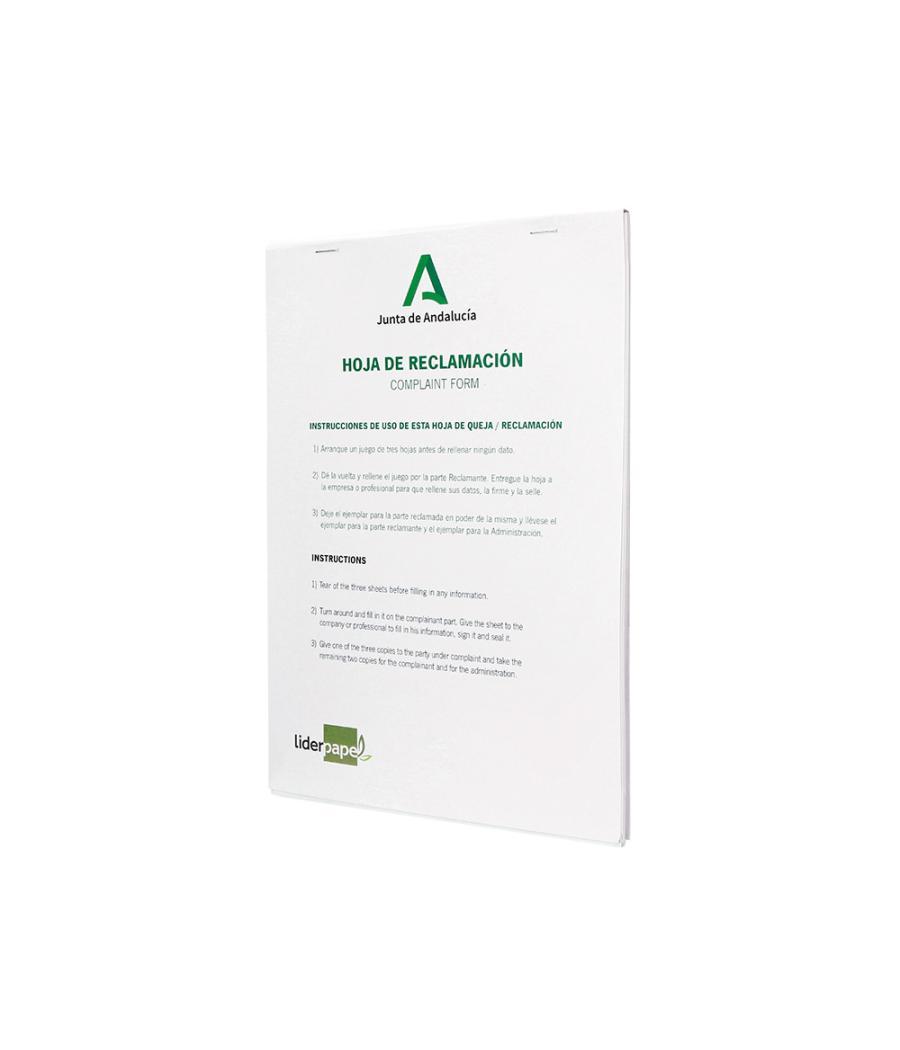 Libro liderpapel hojas de reclamaciones junta de andalucia din a4 25 juegos original + 2 copias