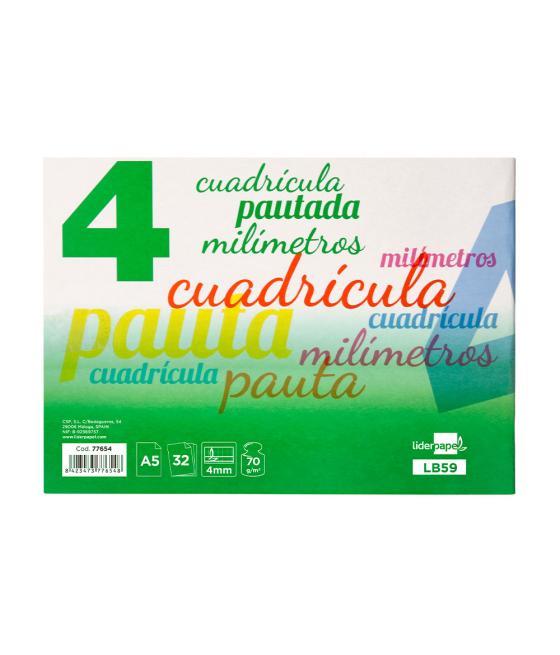 Libreta liderpapel pautaguia tapa cartóncillo 32 hojas din a5 70 g cuadriculado pautado 4 mm apaisado con margen