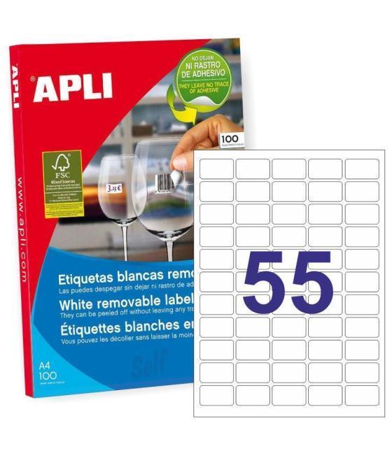 Apli etiquetas removibles 36,8x23,8mm inkjet/láser c/romos 55 x 100h blanco