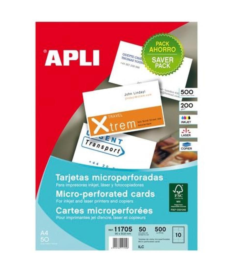 Apli tarjetas visita blanco para inkjet, láser y fotocopiadoras / 90 x 50,8mm / microperforado acabado mate 200gr 50 hojas