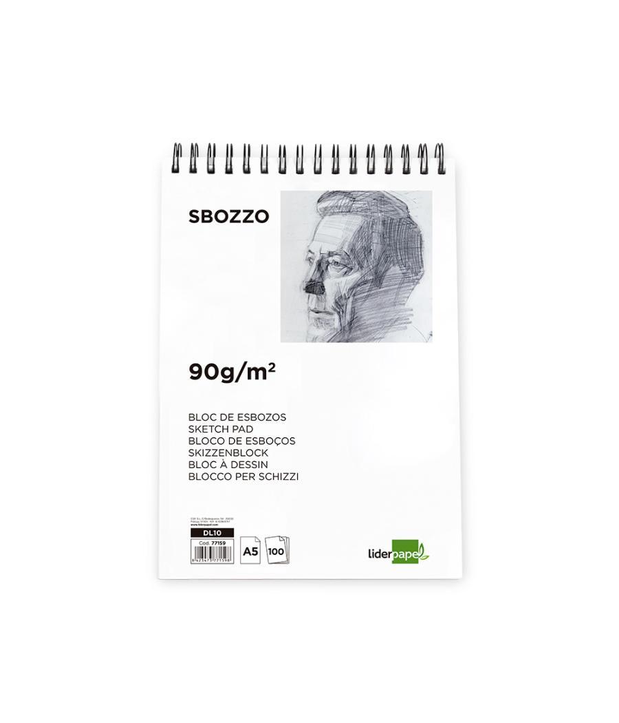 Bloc dibujo liderpapel esbozos espiral a5 148x210 mm 100 hojas 90gr/m2 sin recuadro