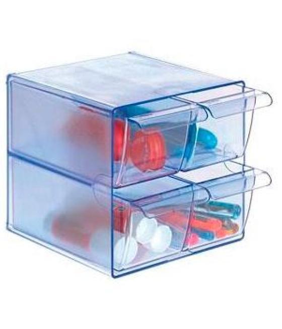 Archivo 2000 organizador archicubo 4 cajones 190x150x150mm azul transparente