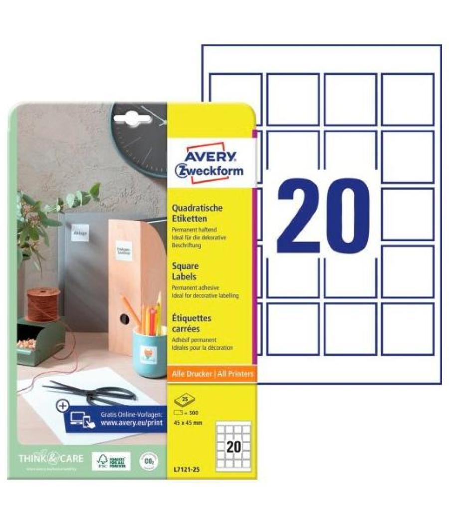 Avery etiquetas adhesivas para códigos qr 45x45mm inkjet/láser 20 x 25h blanco