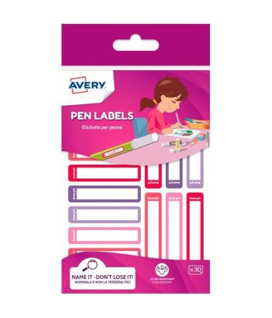 Avery etiquetas permanentes 50x10mm manual para bolígrafos y lápices 15 x 2h rosa/violeta