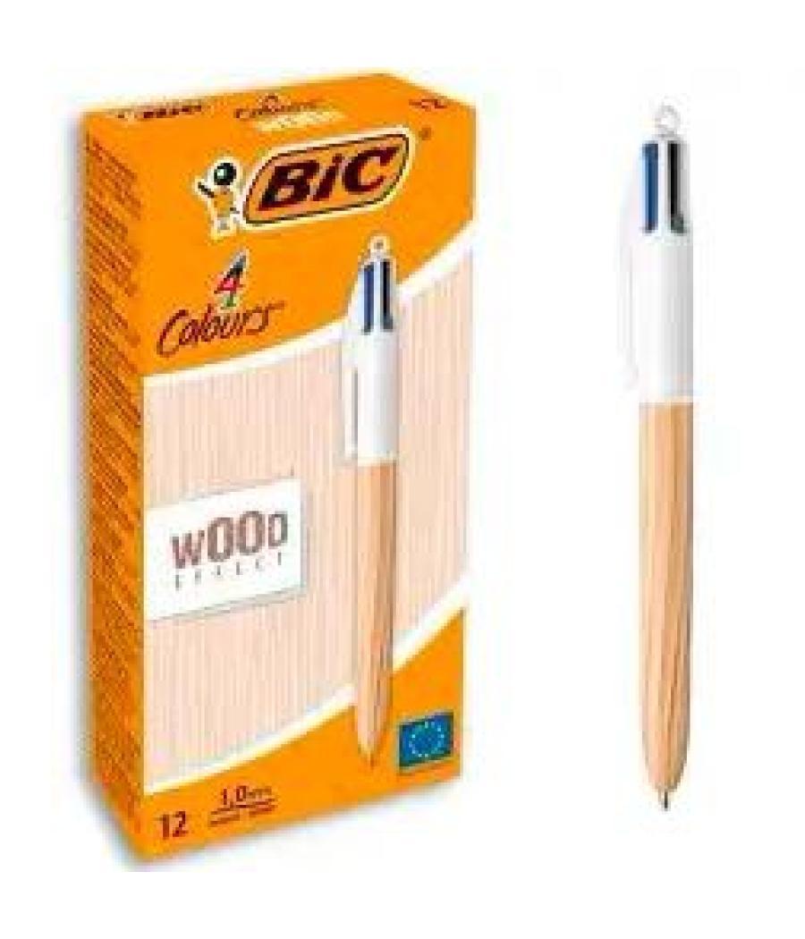 Bic bolígrafo 4 colores wood effect caja 12 c/surtidos