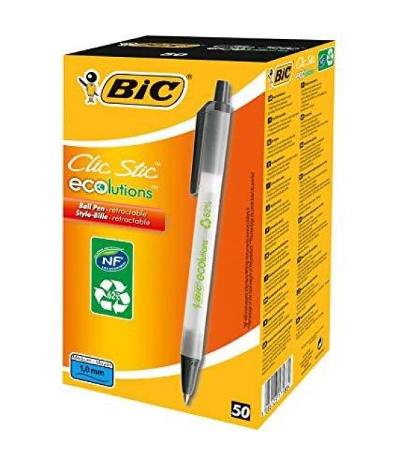 Bic bolígrafo ecolutions clic stic negro caja -50u-