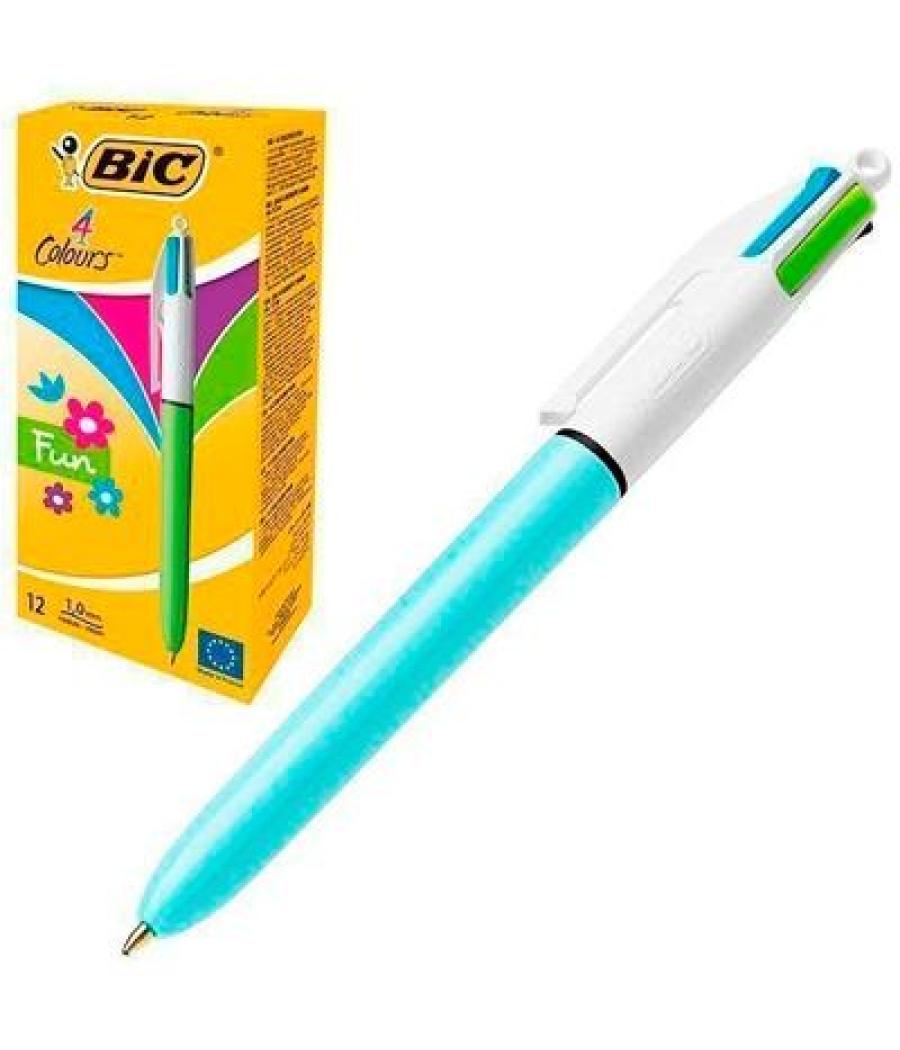 Bic bolígrafo fun tinta 4 colores pastel cuerpo azul/blanco caja -12u-