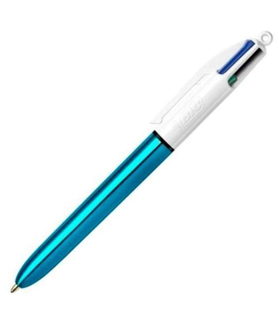Bic bolígrafo 4 colores shine silver cuerpo blanco/azul metálico caja 12 ud