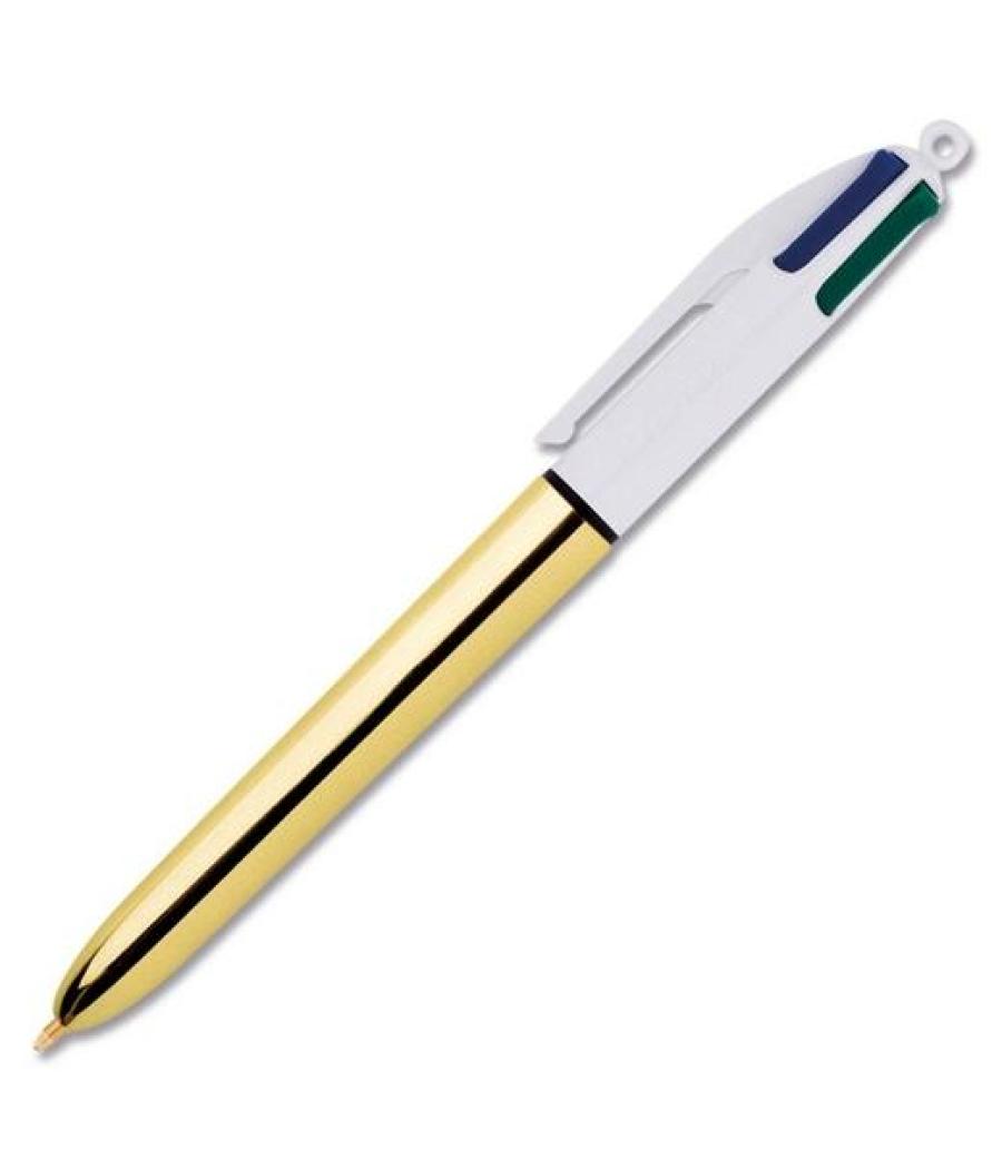 Bic bolígrafo shine silver tinta 4 colores cuerpo blanco/dorado caja -12u-