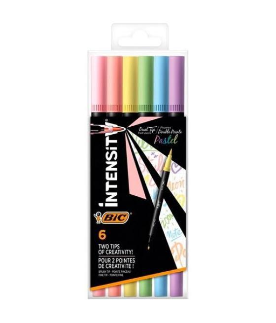 Bic rotulador intensity tip felt pens punta fina/pincel c/surtidos pastel blíster 6 ud