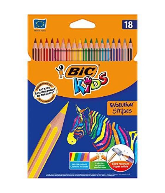 Bic lápices de colores kids evolution stripes estuche de 18 c/surtidos