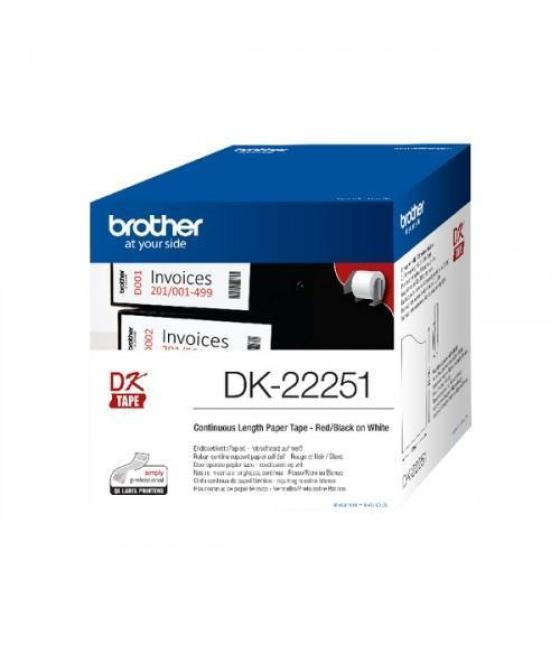 Brother cinta continua de papel térmico con impresión a negro y rojo (blanca). 62 mm x 15,24m