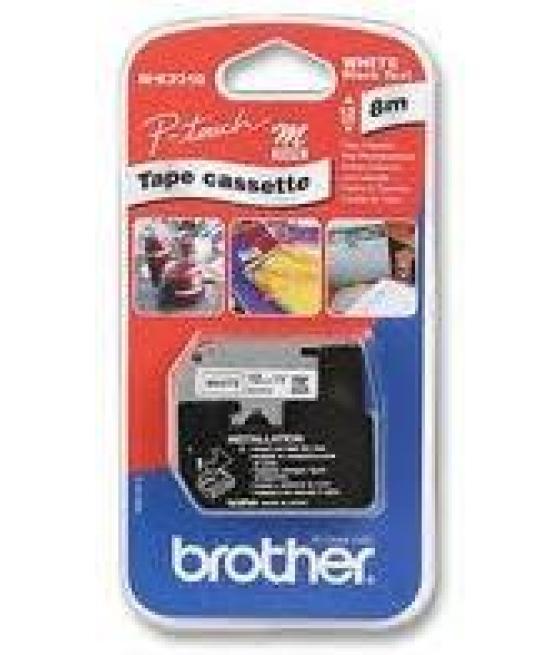 Brother cinta rotuladora no laminada negro sobre blanco de 12mm