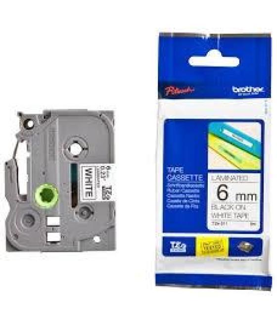 Brother cinta rotuladora laminada texto negro sobre blanco - 6mmx8m