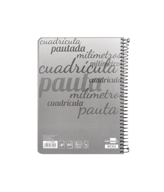 Cuaderno espiral liderpapel cuarto pautaguia tapa dura 80h75 gr cuadro pautado 5mm con margen