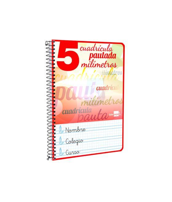 Cuaderno espiral liderpapel cuarto pautaguia tapa dura 80h75 gr cuadro pautado 5mm con margen