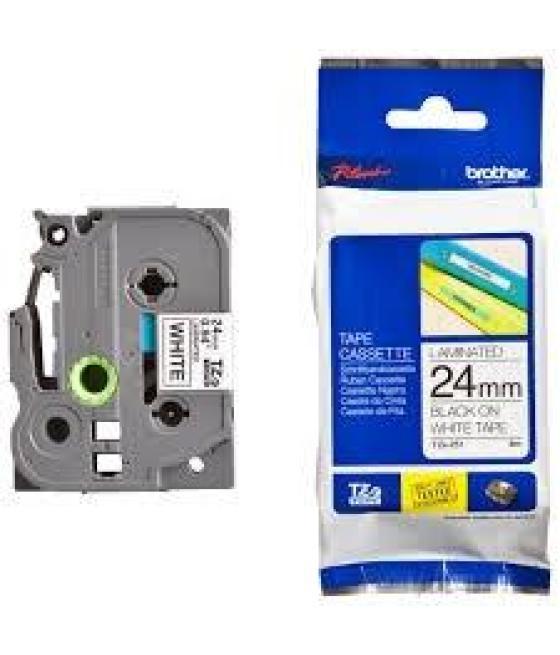 Brother cinta rotuladora laminada texto negro sobre blanco - 24mmx8m