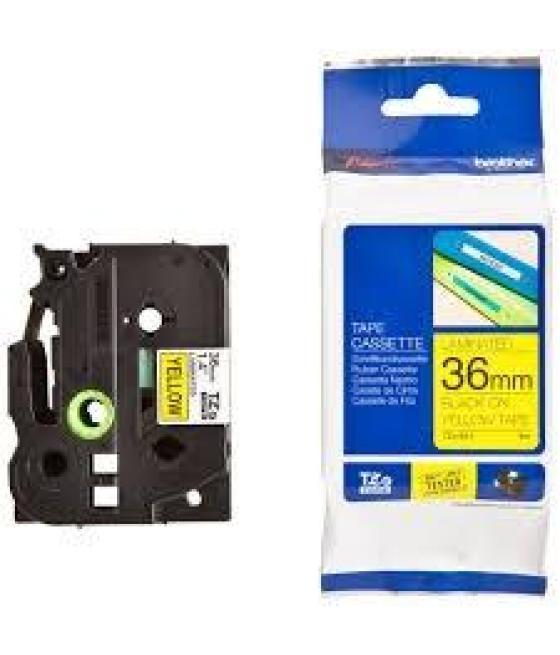 Brother cinta rotuladora laminada texto negro sobre amarillo - 36mmx8m