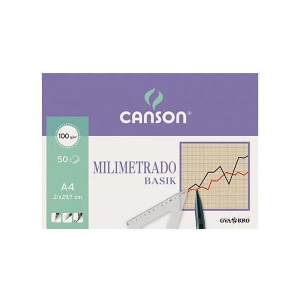Canson bloc milimetrado basik encolado 50 hojas 100 gr. 21x29,7cm