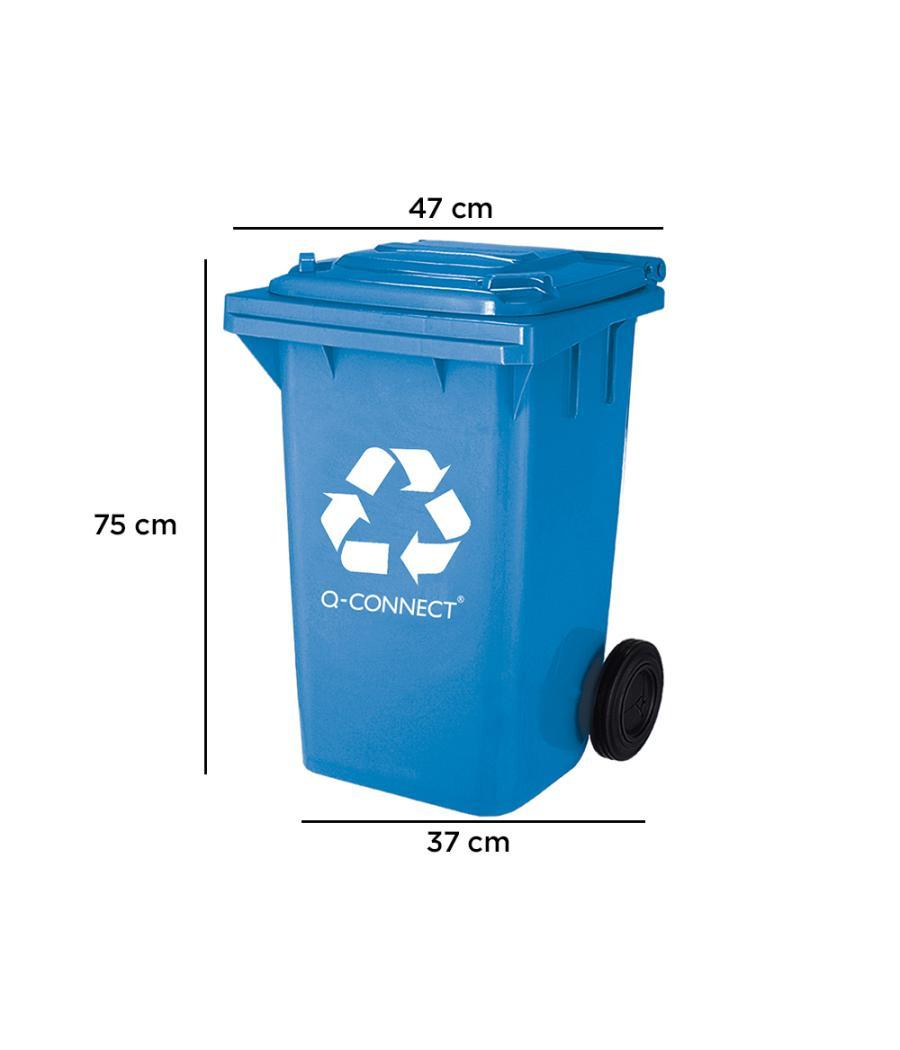 Papelera contenedor q-connect plástico azul para papel y cartón 100l con tapa y ruedas 750x470x370 mm