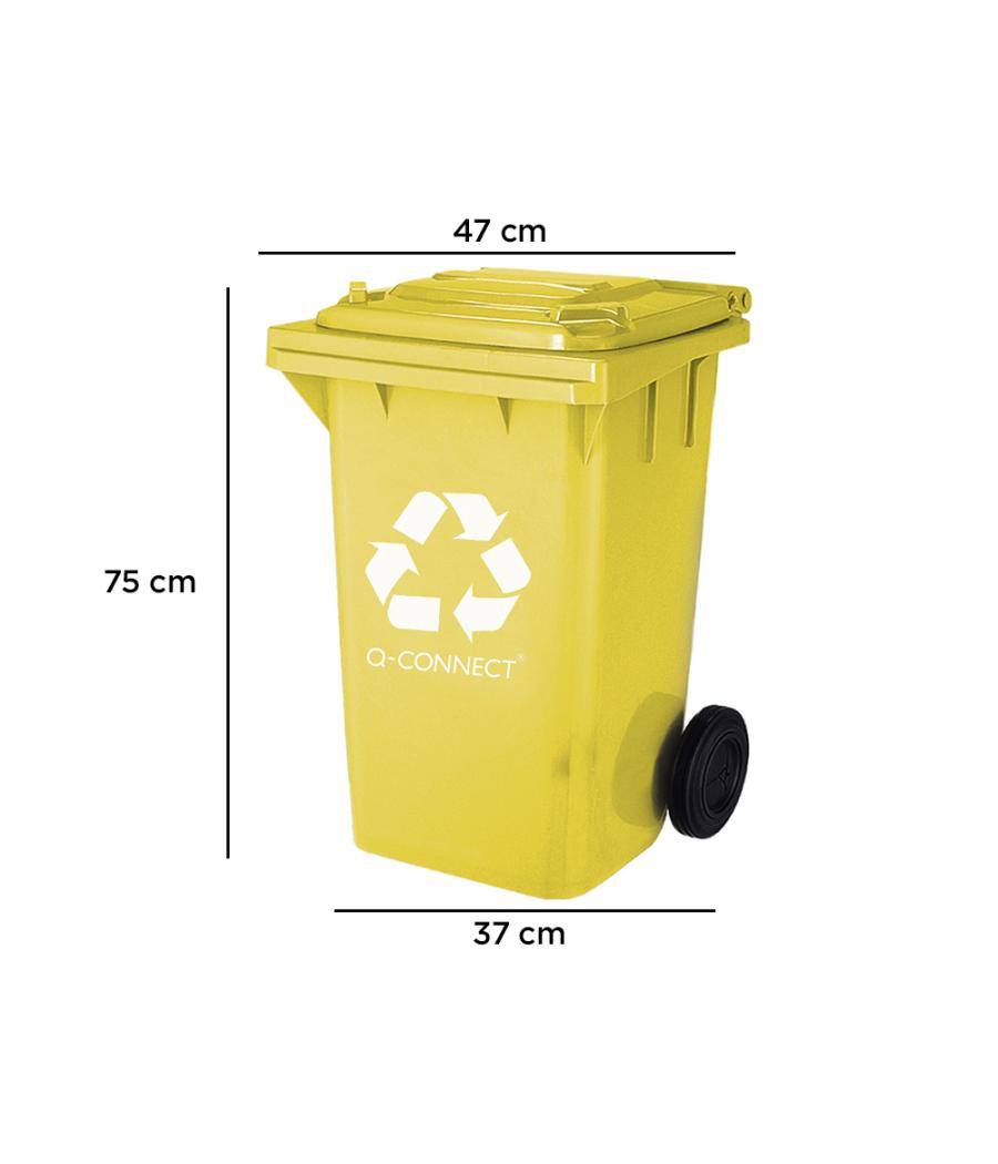Papelera contenedor q-connect plástico amarillo para plásticos y envases metélicos 100l con tapa y ruedas 750x470x370 mm