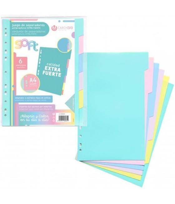 Carchivo separadores 6 posiciones a4 pp extra fuerte colores soft
