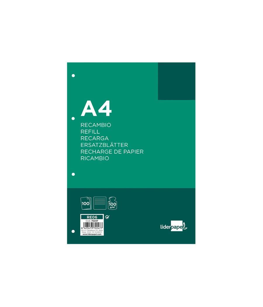 Recambio liderpapel a4 100 hojas 100 g/m2 rayado horizontal 4 taladros bandas de 5 colores