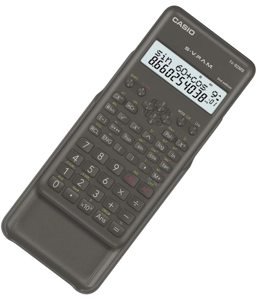 Casio calculadora cientifica negra 12 y 10+2 dígitos 240 funciones fx-82ms-2