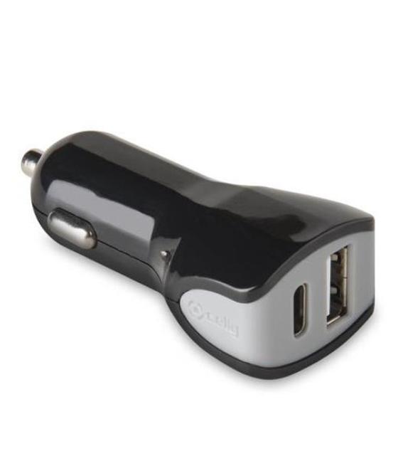 Celly cargador de coche 1 usb - 1 usb-c 17w negro