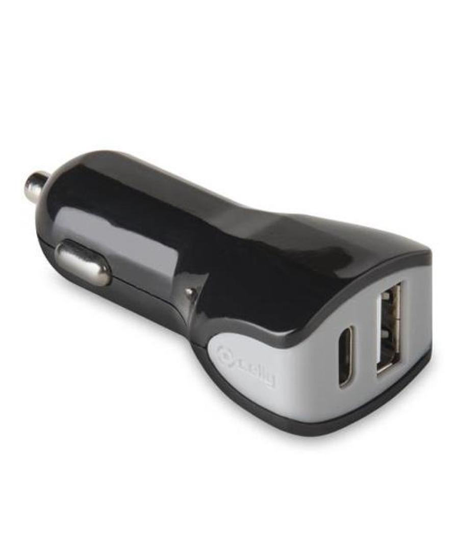 Celly cargador de coche 1 usb - 1 usb-c 17w negro