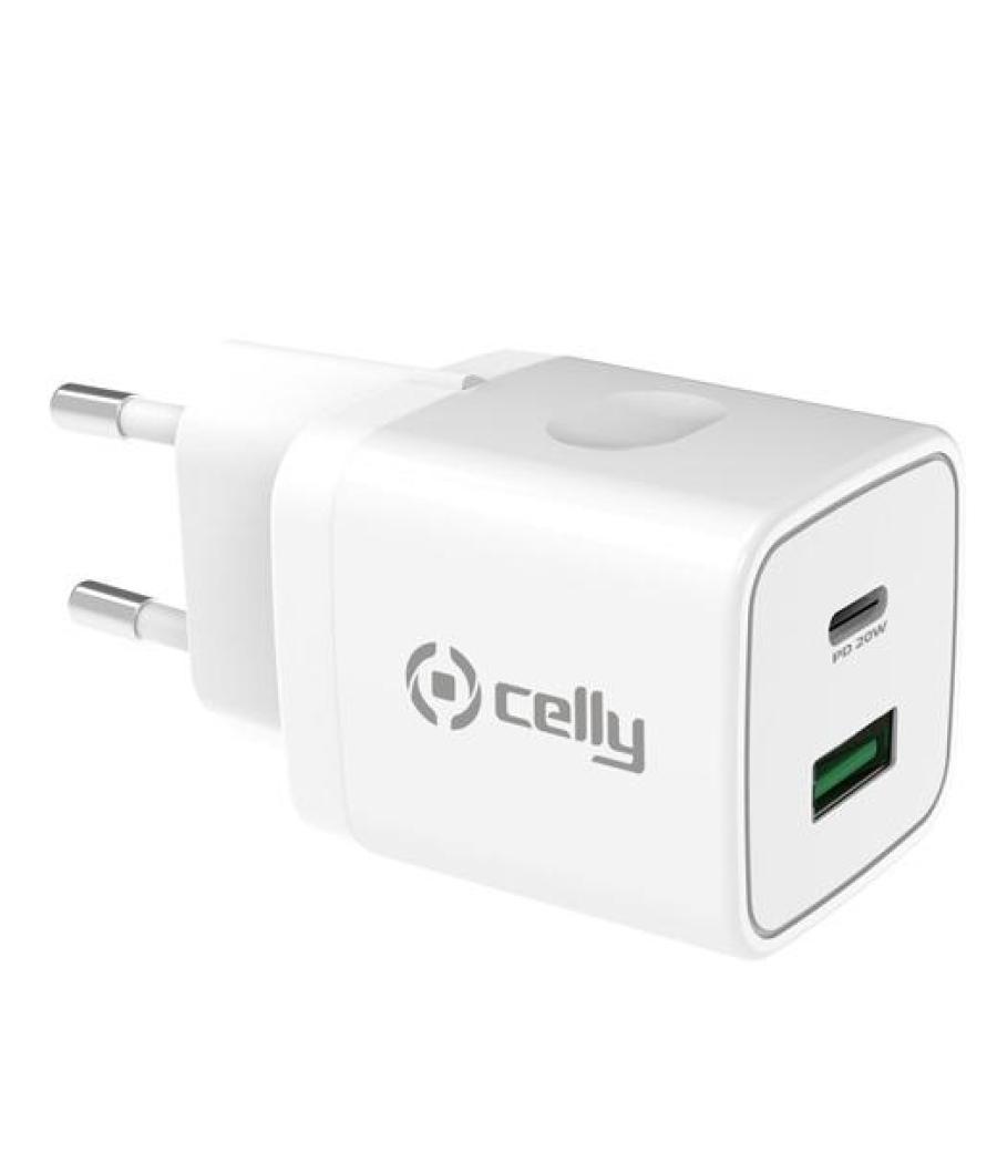 Celly cargador pared 1 usb - 1 usb-c 20w blanco