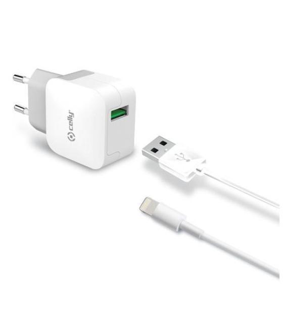 Celly cargador pared usb   cable usb - lightning 12w blanco