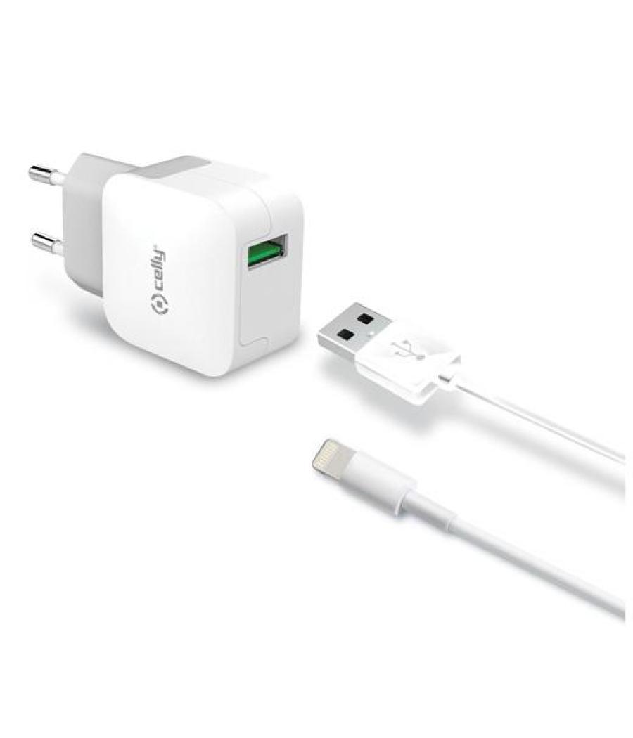 Celly cargador pared usb + cable usb - lightning 12w blanco