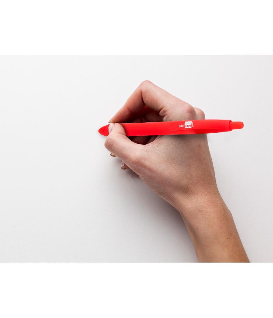 Bolígrafo liderpapel gummy touch retráctil 1,0 mm tinta roja