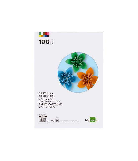 Cartulina liderpapel a3 180g/m2 10 colores surtidos paquete 100 hojas