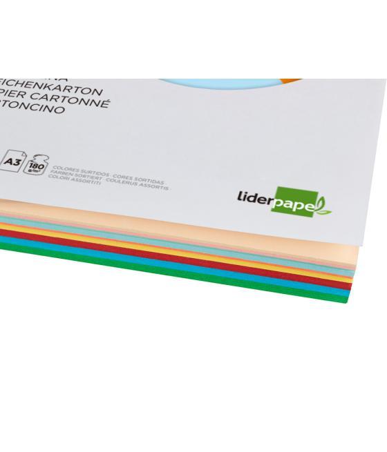 Cartulina liderpapel a3 180g/m2 10 colores surtidos paquete 100 hojas