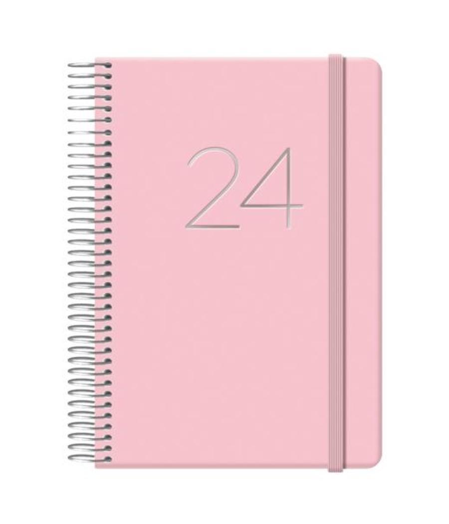 Dohe agenda anual gloss 12,5x18cm espiral d/p cierre c/goma rosa 2024