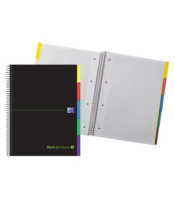 Cuaderno espiral oxford ebook 5 tapa extradura din a4+ 100 h con separadores cuadricula 5 mm black'n colors verde