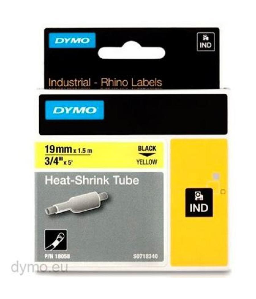 Dymo rhino cinta id1-19, negro sobre amarillo 19mmx1´5m, tubo termorretractil (s0718340)