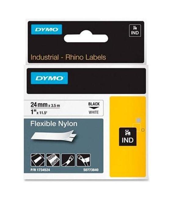 Dymo rhino cinta de etiquetas industrial adhesiva id1-24, negro sobre blanco de 24mmx3´5m, nylon flexible (s0773840)
