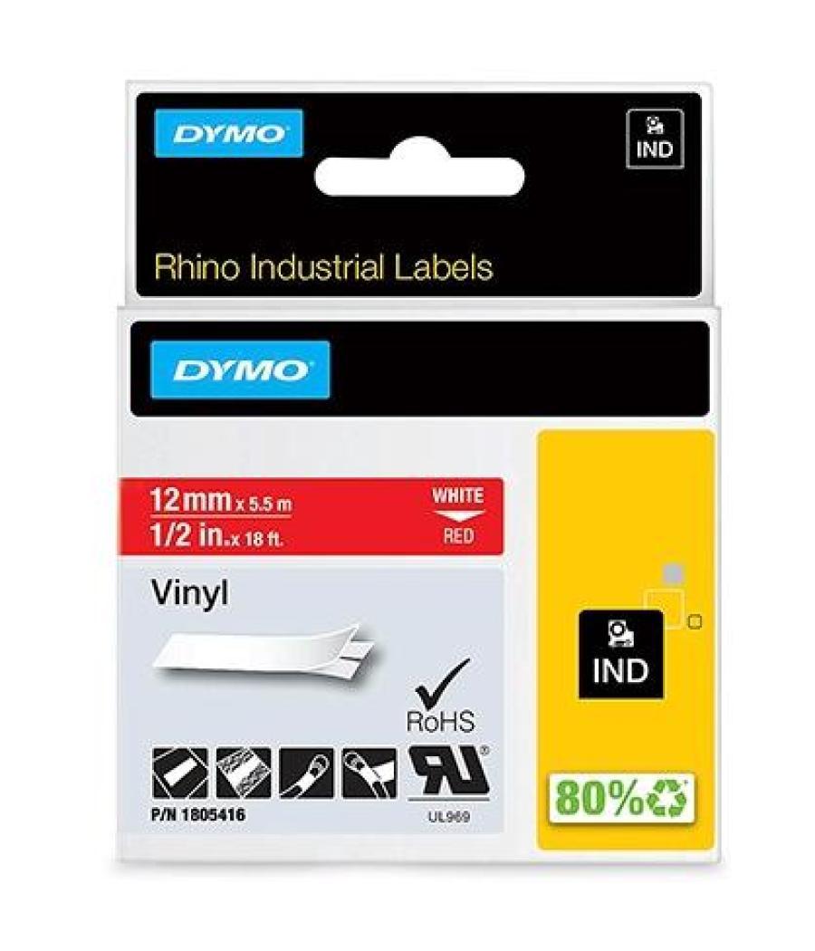 Dymo rhino cinta de etiquetas industrial adhesiva id1-12, blanco sobre rojo de 12mmx5´5m, vinilo
