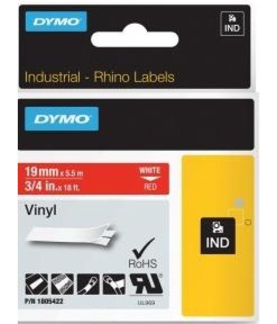Dymo rhino cinta de etiquetas industrial adhesiva id1-19, blanco sobre rojo de 19mmx5´5m, vinilo