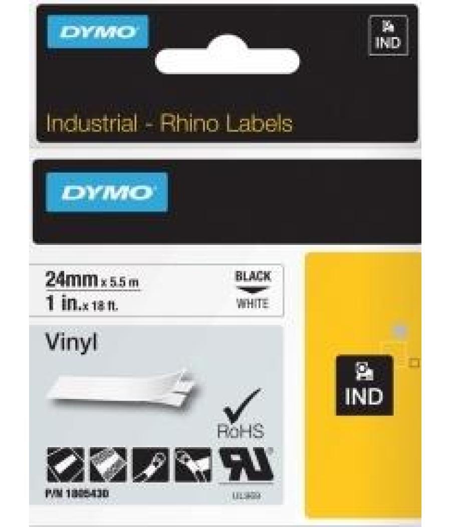 Dymo rhino cinta de etiquetas industrial adhesiva id1-24, de 24mm x 5,5m, negro sobre blanco, vinilo