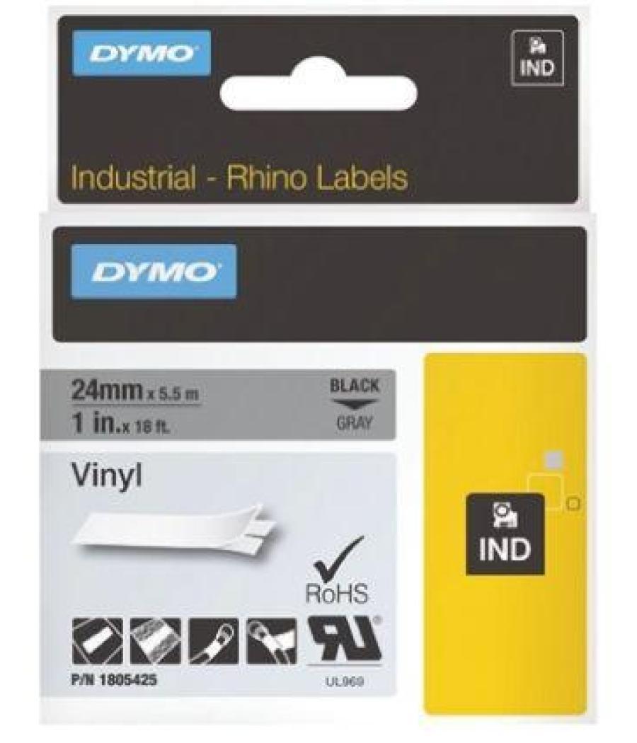 Dymo rhino cinta de etiquetas industrial adhesiva id1-12, blanco sobre negro de 12mmx5´5m, vinilo