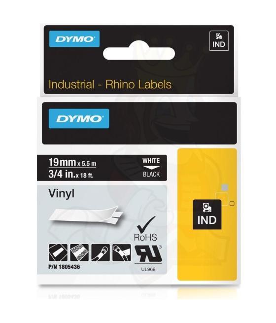 Dymo rhino cinta de etiquetas industrial adhesiva id1-19, blanco sobre negro de 19mmx5.5m, poliester