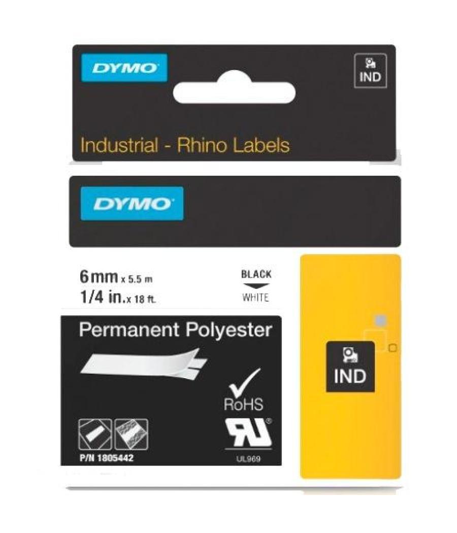 Dymo rhino cinta id1-6, negro sobre blanco, 6mmx5´5m, poliéster