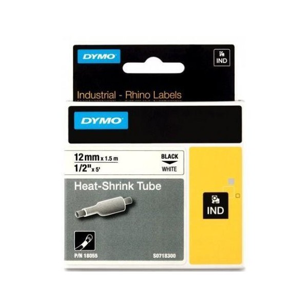 Dymo rhino cinta id1-12, negro sobre blanco, 12mmx1´5m, tubo termorretractil (s0718300)