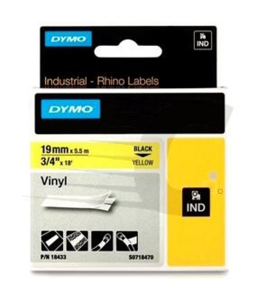 Dymo rhino cinta de etiquetas industrial adhesiva id1-19, negro sobre amarillo de 19mmx3´5 m, nylon flexible (s0718470)