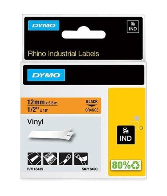 Dymo rhino cinta de etiquetas industrial adhesiva id1-12, negro sobre naranja de 12mmx5´5m, vinilo (s0718490)